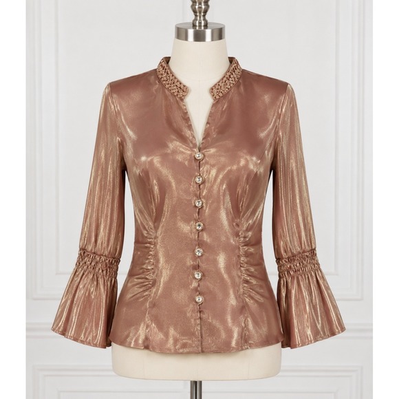 Jr Nites Tops - Vintage J.R. Nites Evening Top Sz 8 Gold Rhinestone Button Beaded Trim NWT Rare